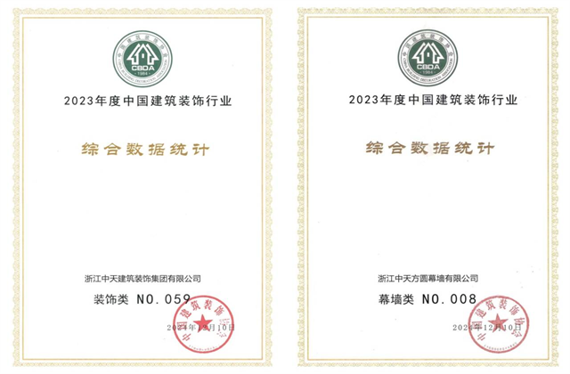 918博天堂装饰集团位列2023年度中国建筑装饰企业百强59位、幕墙百强第8位